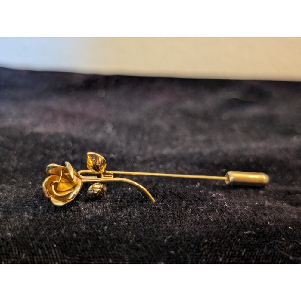 Vintage Gold Tone Long Stem Rose Stick Pin